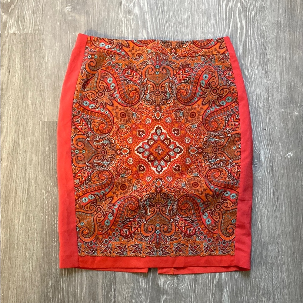 INC International Concepts Paisley Print Pencil Skirt with Solid Side Panels